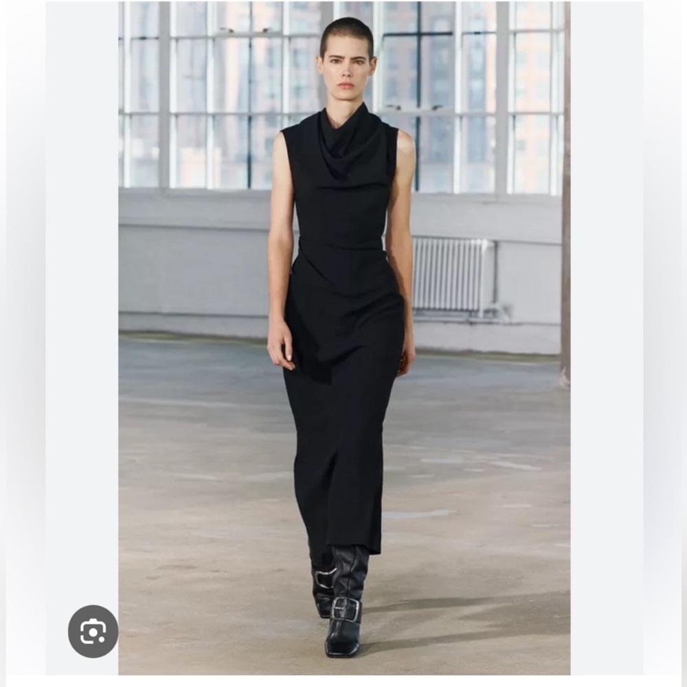 Zara Black Draped Midi Dress